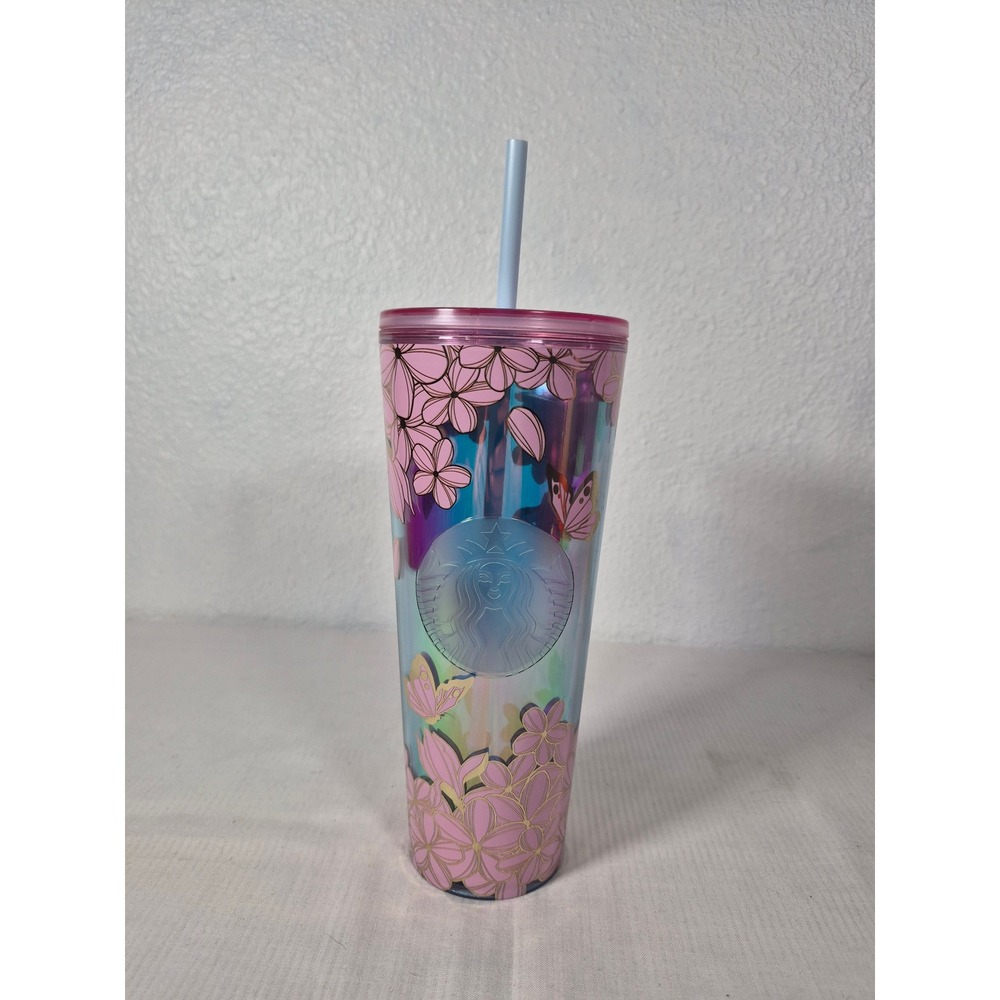Starbucks 2022 Iridescent Cherry Blossom Butterfly 24oz Venti Cold Cup Tumbler